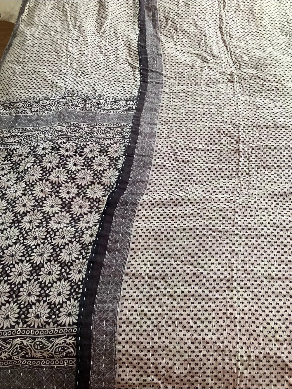 Orange Floral Kantha Quilt Throw - Home Bedding